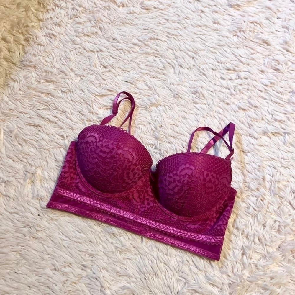 Magenta Lace Sexy Pinup Flirty Sexy Lingerie Bustier Bra Womans 36C Fairy Core